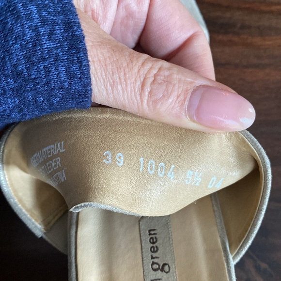 Paul Green metallic brush, gold shimmer, leather, block sandals - Picture 5 of 9